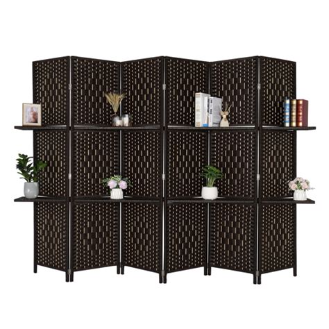 Buy Bonnlo 6ft Tall Rattan Room Divider Folding Privacy Screen with 2 ...