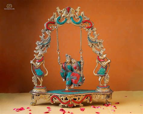 Buy Spiritualityarts Radha Krishna on Swing Jhula, Brass, Stone Studded ...