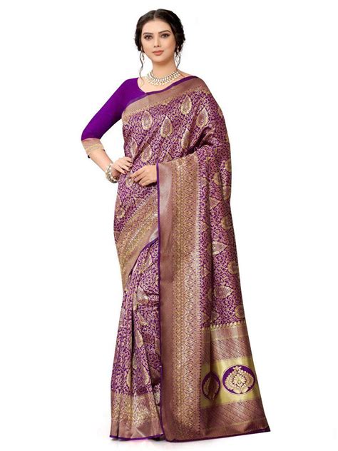 Buy Freya Crafts Women's Banarasi Silk Saree(FC32PURPLE_Purple) at ...