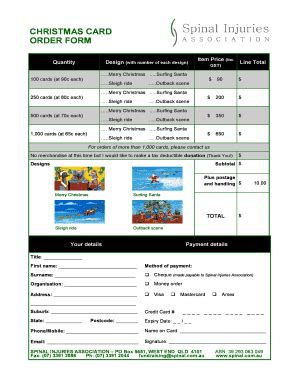 Fillable Online CHRISTMAS CARD ORDER FORM - Spinal Injuries... Fax ...