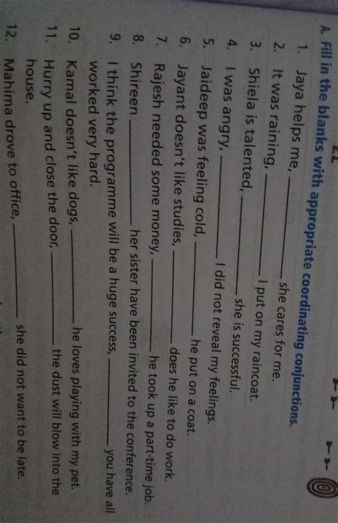 Fill in the blanks with appropriate coordinating conjunctions. - Brainly.in