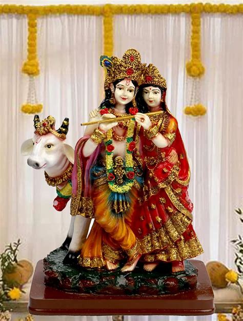 Buy SN Handicrafts Polystone Radha Krishna Cow God Idol, Murti Figurine ...