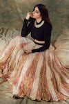Buy Gold Lehenga Metallic Tissue Stripe Round Textured With Blouse For ...