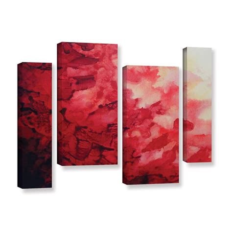 Artwall Shiela Gosselin's Red Watery Abstract 4 Piece Gallery Wrapped ...