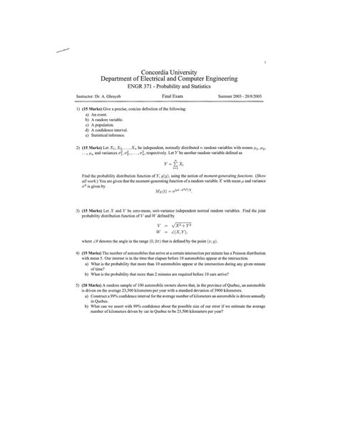 Engr 371 final exam august 2003 | PDF