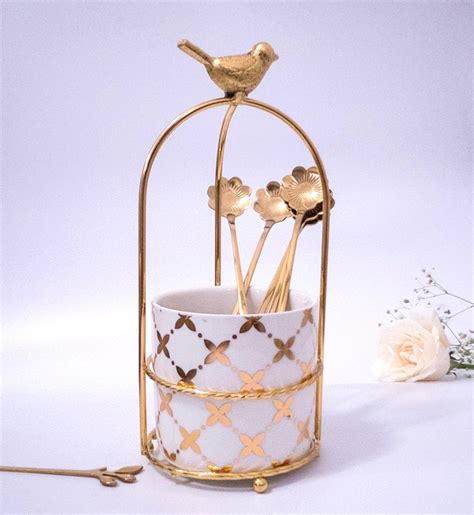 Cutlery Stand - White & Gold – Whites & Pastels