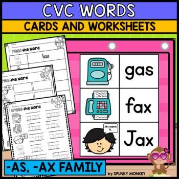 CVC Picture Word Cards + Worksheets | AS, AX WORD FAMILIES || FREEBIE ...