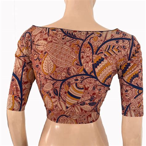 Kalamkari Cotton Boat Neck Blouse ,Multicolor, BK1317 – Scarlet Thread
