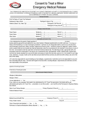 Fillable Online swimlac Consent to Treat a Minor Emergency Medical ...