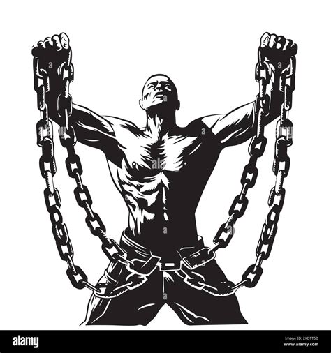 Freeing the slaves sketch. Man holding chains in his hands.Vector ...