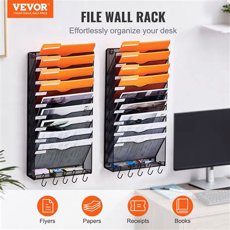 VEVOR File Wall Rack, Two-Piece 10 Pockets Mesh Wall File Holder, Wall ...