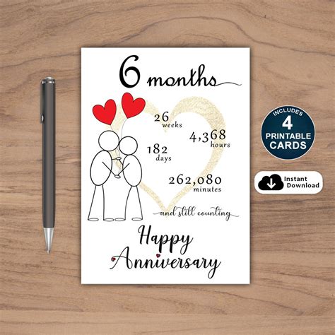 6 Month Anniversary Card Printable, Printable Anniversary Card, Six ...