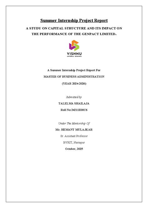 Summer Internship Project Report: Capital Structure Impact on Genpact ...