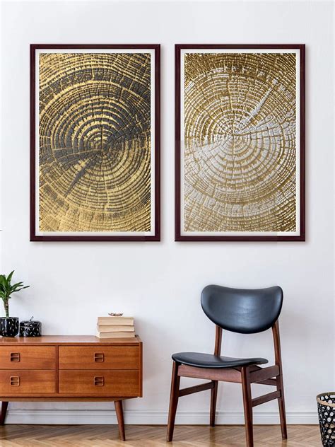 999STORE 2 set of golden and brown abstract printed canvas painting ...