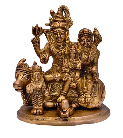 Buy Purpledip Brass Idol Lord Shiva with Parvati, Ganesha, Karthikeya ...