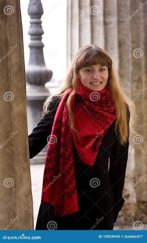 Beautiful Young Girl in the Red Scarf Stock Photo - Image of smile, casual: 19028944