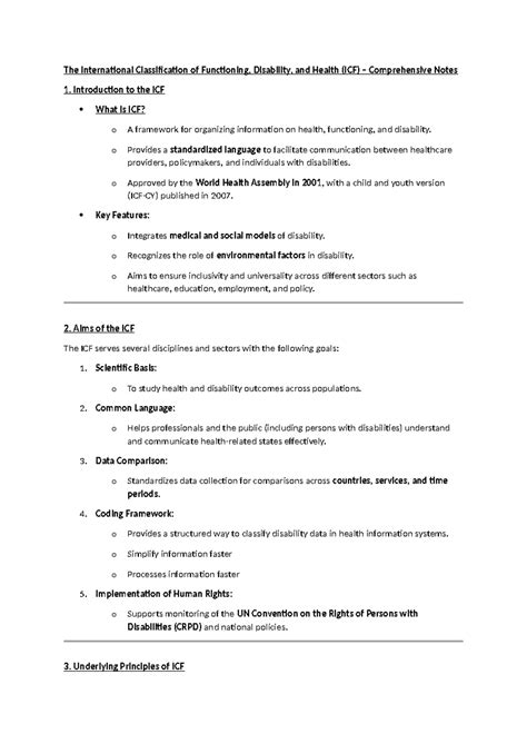 ICF Overview: Comprehensive Notes on Functioning & Disability - Studocu