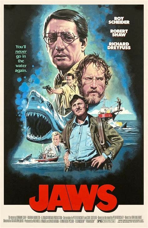 JAWS (1975) poster design by Paul Mann | Old film posters, Movie poster ...