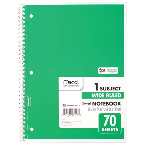 Mead Spiral Notebook, 1 Subject, Wide Ruled, 70 Sheets, Assorted (05510 ...