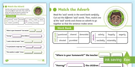 Adverbs Matching Worksheet - Twinkl