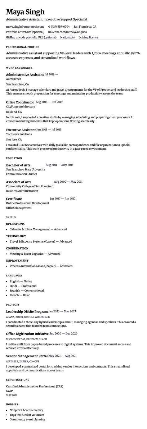 Administrative Assistant Resume Example Supporting Busy Leaders – Resume.bz