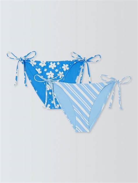 John Lewis ANYDAY Flower Stripe Bikini Bottoms, Pack of 2, Powder Blue ...