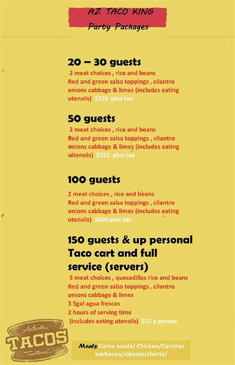 Menu at AZ Taco King restaurant, Phoenix