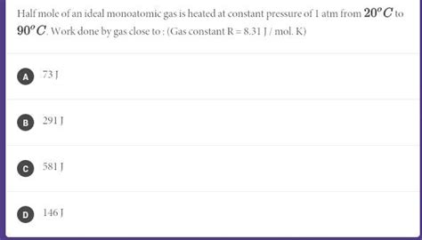 Half mole of an ideal monoatomic gas is heated at constant pressure of ...