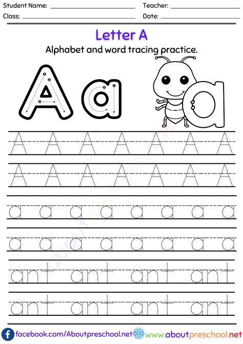 Letter A Tracing Worksheets For Preschool