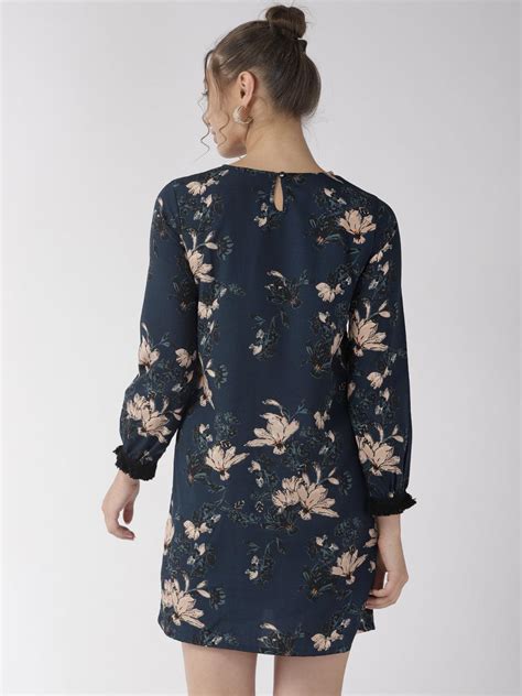 Women Navy Blue & Beige Floral Printed Sheath Dress – StyleQuotient