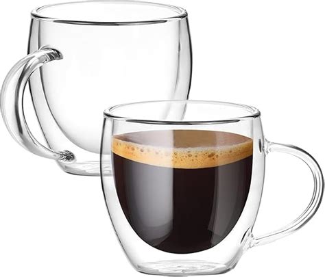 Buy BHTHIM - Double Wall Glass Coffee Mugs Set - Double Walled Glass ...