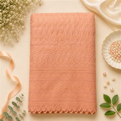 Buy Peach Color Cotton Chikankari Fabric – VARDHMAN TEXTILES