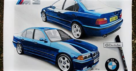 BMW M3 e36 drawing, 50x35cm, made using pencils & markers