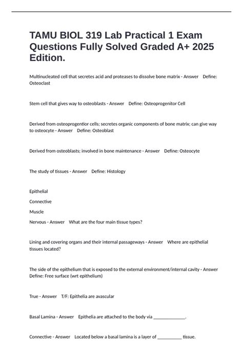 TAMU BIOL 319 Lab Practical 1 Exam Questions Fully Solved Graded A+ ...