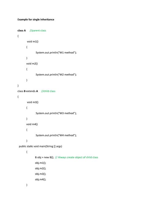 Examples of inheritance - Example for single Inheritance class A ...