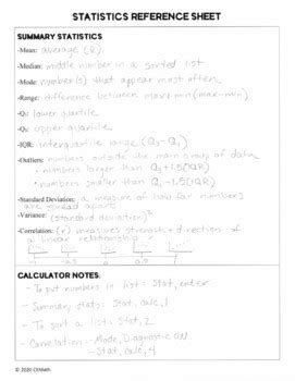 Statistics EDITABLE Reference Sheet for Algebra 1 by CKMath | TPT