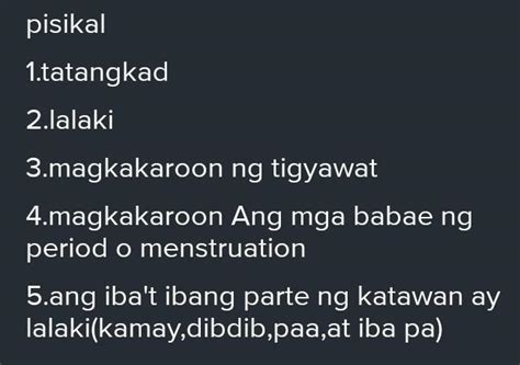 Magbigay ng tig 5 pagbabago na nagaganap sa panahon ng pagbibinata at ...
