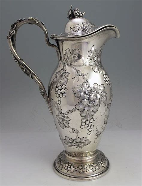 loring andrews sterling wine carafe with lid and grape motif | Silver ...