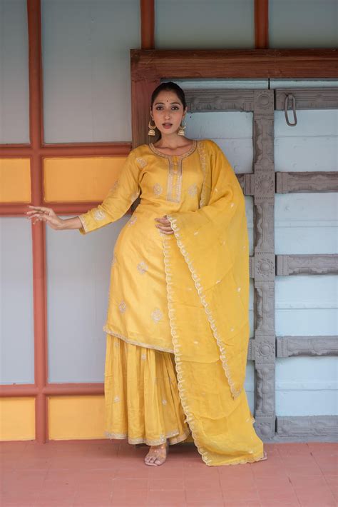 Chand Bali sharara set ( yellow/pink/green) – SHRIEES FASSHIONS