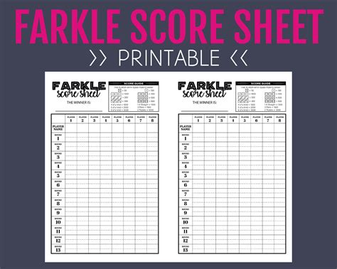 Farkle Score Sheet, Printable Score Sheet, Digital, Instant Download ...