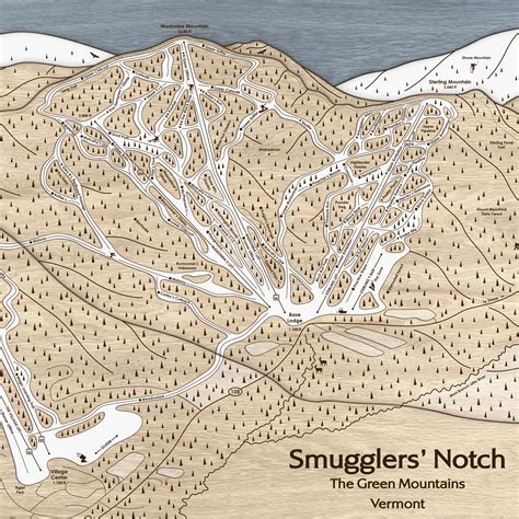 Smugglers' Notch, VT Ski Trail Map Art | Handcrafted Wood Mountain Art