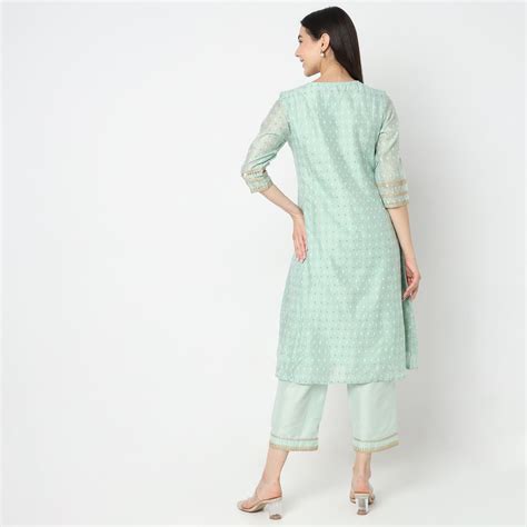 Flare Fit Embroidered Kurta with Palazzo & with Dupatta Set - Style Un