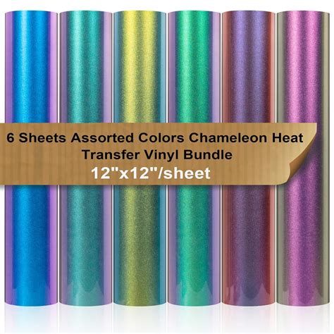 Chameleon Heat Transfer Vinyl Sheets HTV 6 Packs 12"x12" Iron On Vinyl ...