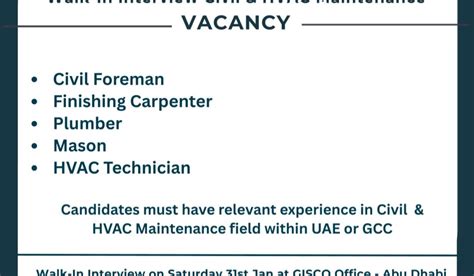 GISCO Abu Dhabi Walk-in Interview 2026: HVAC & Civil Maintenance High ...