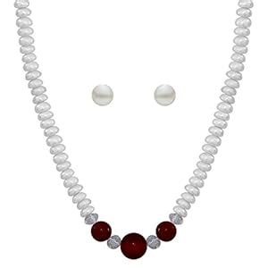 Buy Nisa Pearls Button Shaped White and Brown Pearl Set for Women at ...