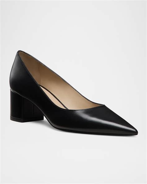Stuart Weitzman Stuart Leather Block-Heel Pumps | Neiman Marcus
