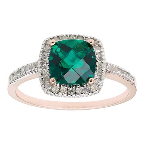 Lab-Created Emerald 10K Gold & 1/5 Carat T.W. Diamond Frame Ring