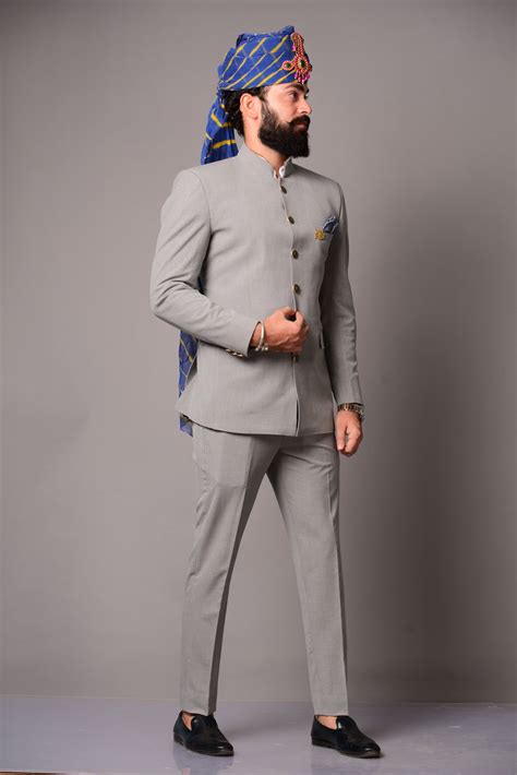 Handmade Modish Grey Jodhpuri Bandhgala Suit for Men – Rajanyas