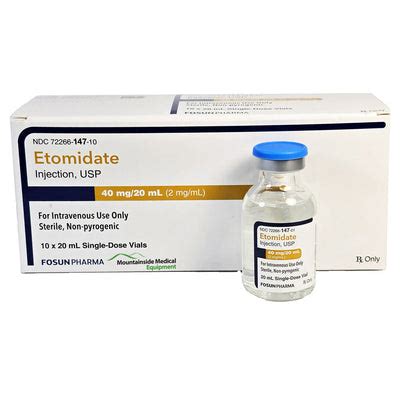 Etomidate Injection 40 mg/20 mL Anesthetic Single-dose Vials 20 mL EAC ...
