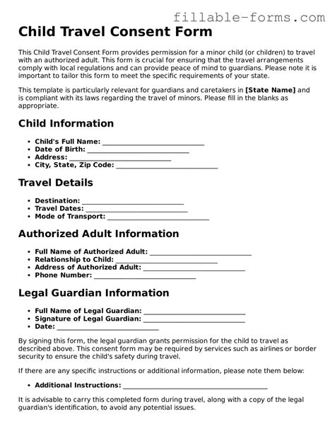Child Travel Consent Form Forms - Printable Template